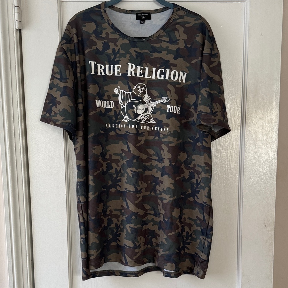 True Religion Men's Green Camouflage Graphic Tee Size XXXL street wear, y2k